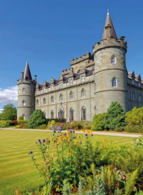 Inveraray Castle, home to the Dukes of Argyll, was restored and redecorated under the direction of Margaret, Duchess of Argyll